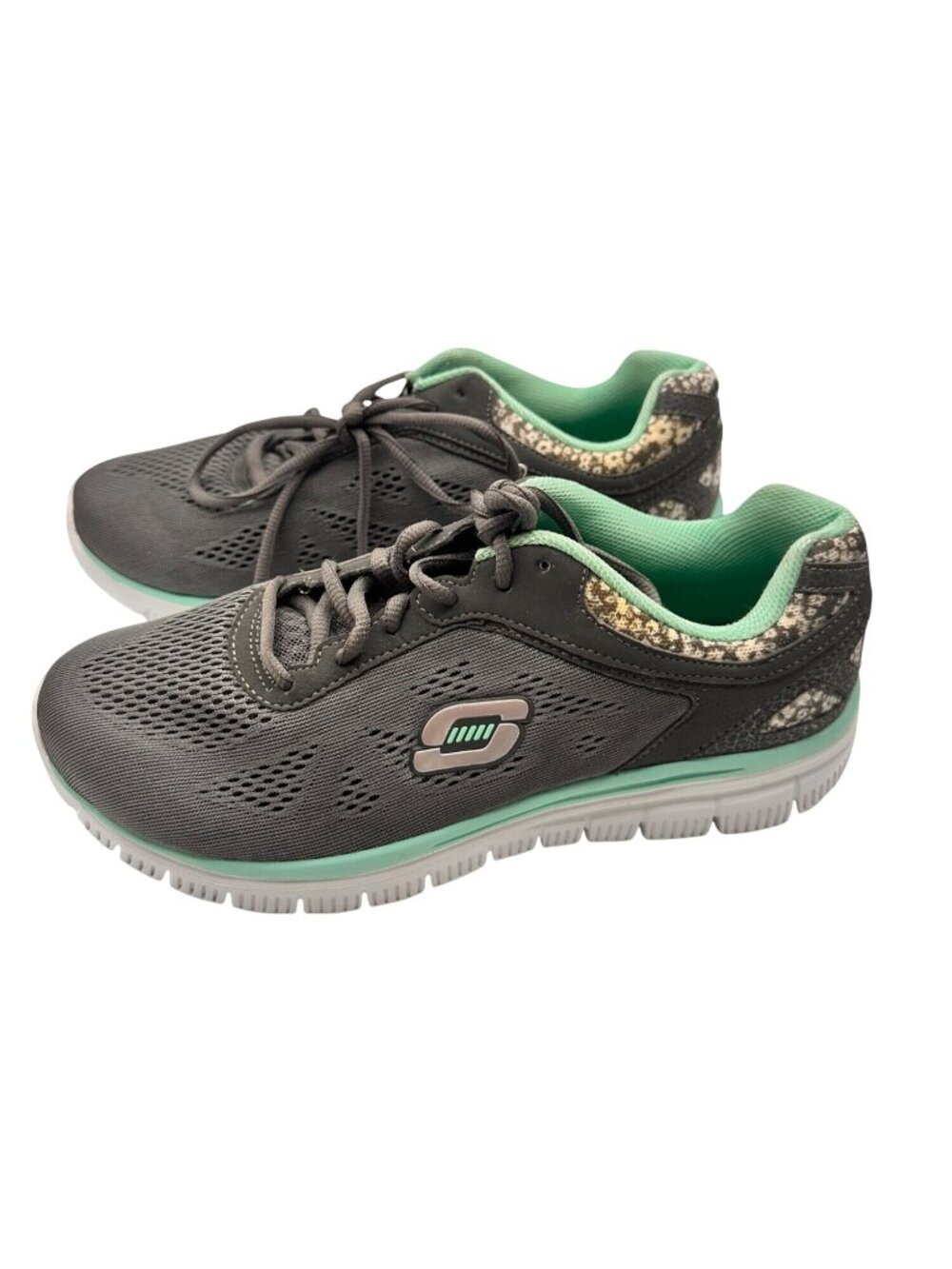 Skechers 9 Womens Athletic Shoes Snake Print Gray & Mint Green